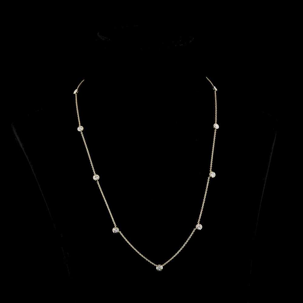 14K Yellow Gold 18" Station Necklace with Bezel Set Round Lab Diamonds - 2.02 Carat Total Diamond Weight, E-F Color, VS1 Clarity - Covaloro Fine Jewelry