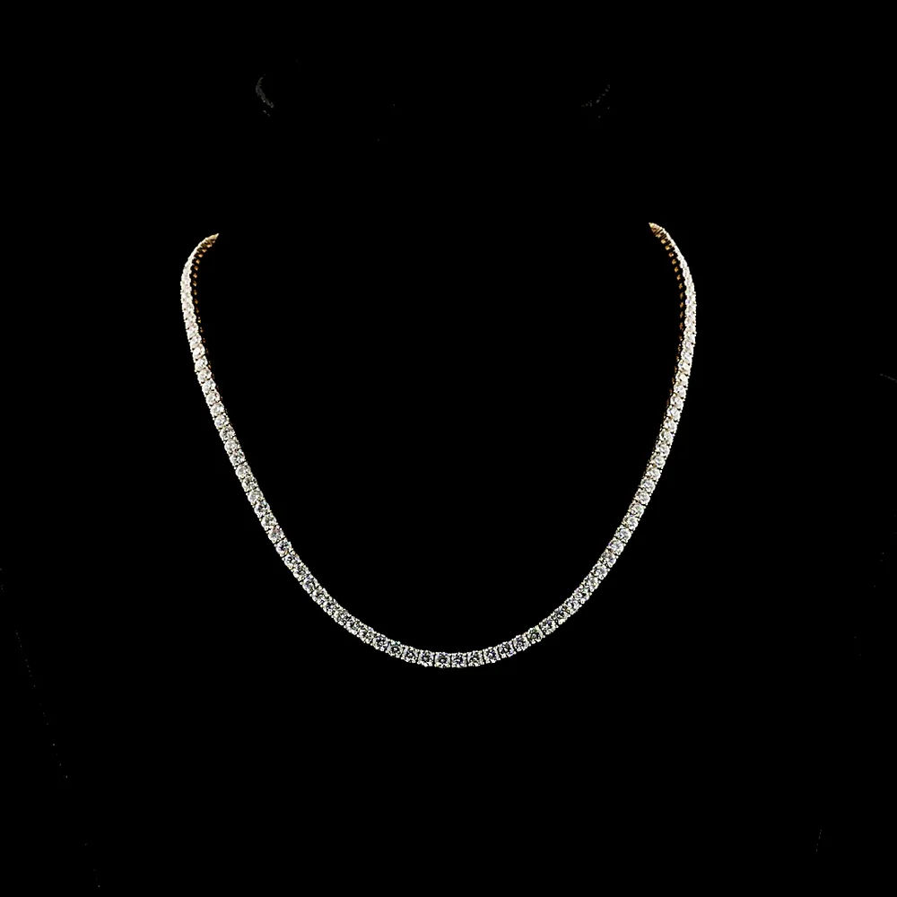 14K Yellow Gold 18" Tennis Necklace with 124 Prong-Set Round Lab Diamonds - 14.60 Carat Total Weight, E-F Color VS1 Clarity - Covaloro Fine Jewelry