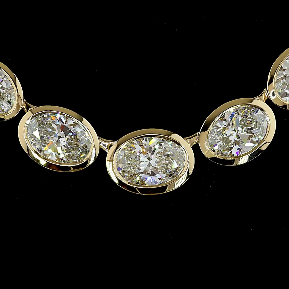 14K Yellow Gold 19-Stone Graduating Riviera Necklace with Bezel-Set Oval Lab Diamonds - 28.56 Carat Total Weight - Covaloro Fine Jewelry - Image 2
