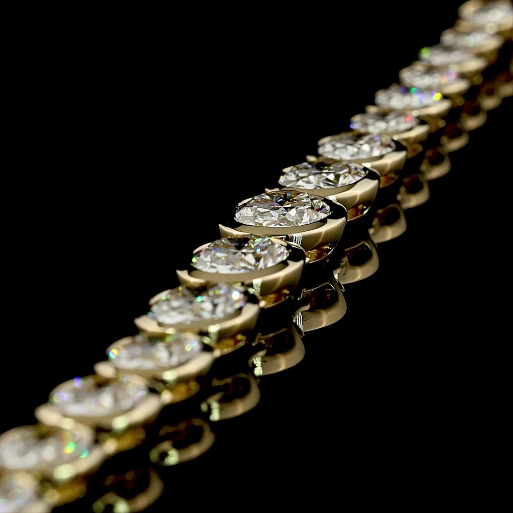 14K Yellow Gold 19-Stone Graduating Riviera Necklace with Bezel-Set Oval Lab Diamonds - 28.56 Carat Total Weight - Covaloro Fine Jewelry - Image 4