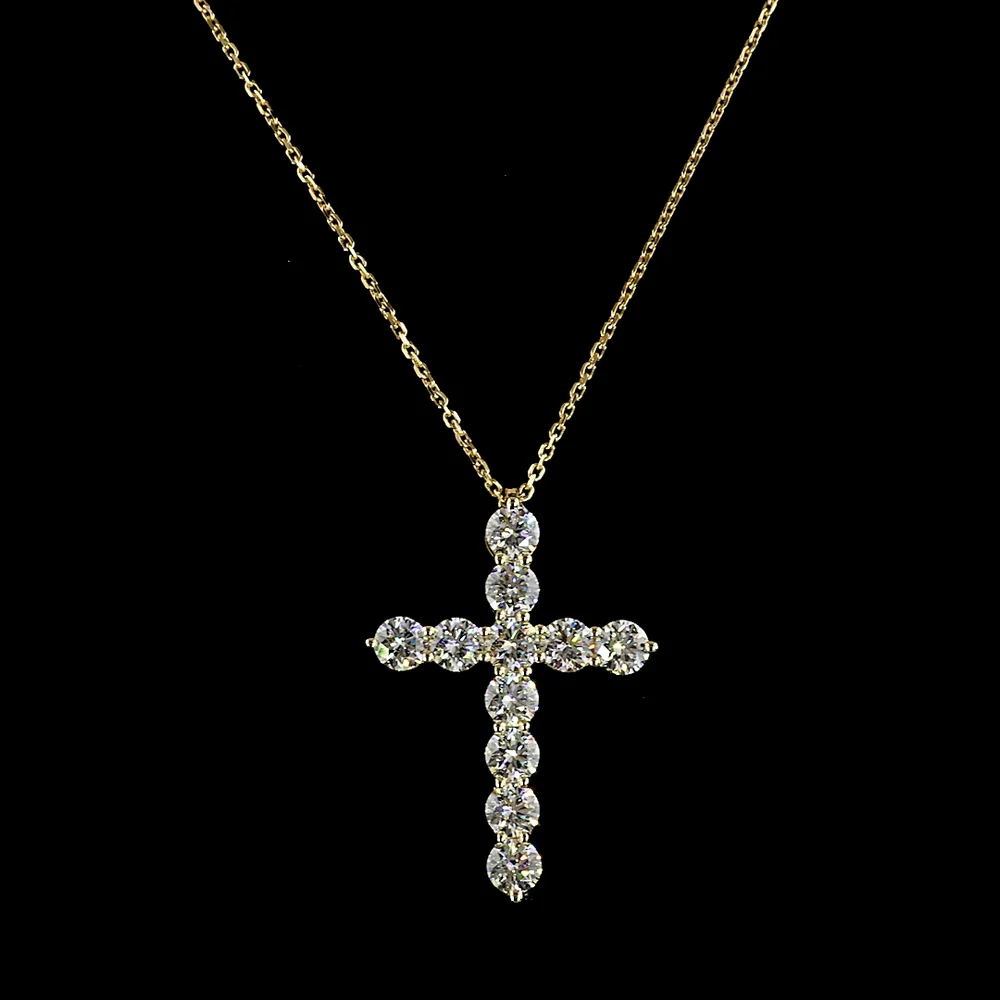 14K Yellow Gold 2.00 Carat Lab Diamond Cross Pendant with 11 Round Brilliant Cut Prong Set Stones - E-F Color, VS1 Clarity - Covaloro Fine Jewelry