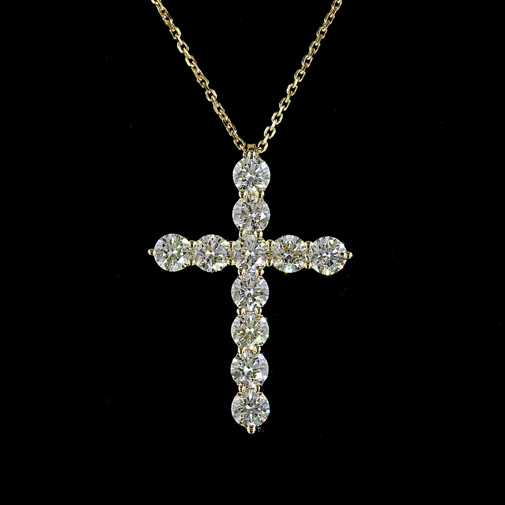 14K Yellow Gold 2.00 Carat Lab Diamond Cross Pendant with 11 Round Brilliant Cut Prong Set Stones - E-F Color, VS1 Clarity - Covaloro Fine Jewelry - Image 2