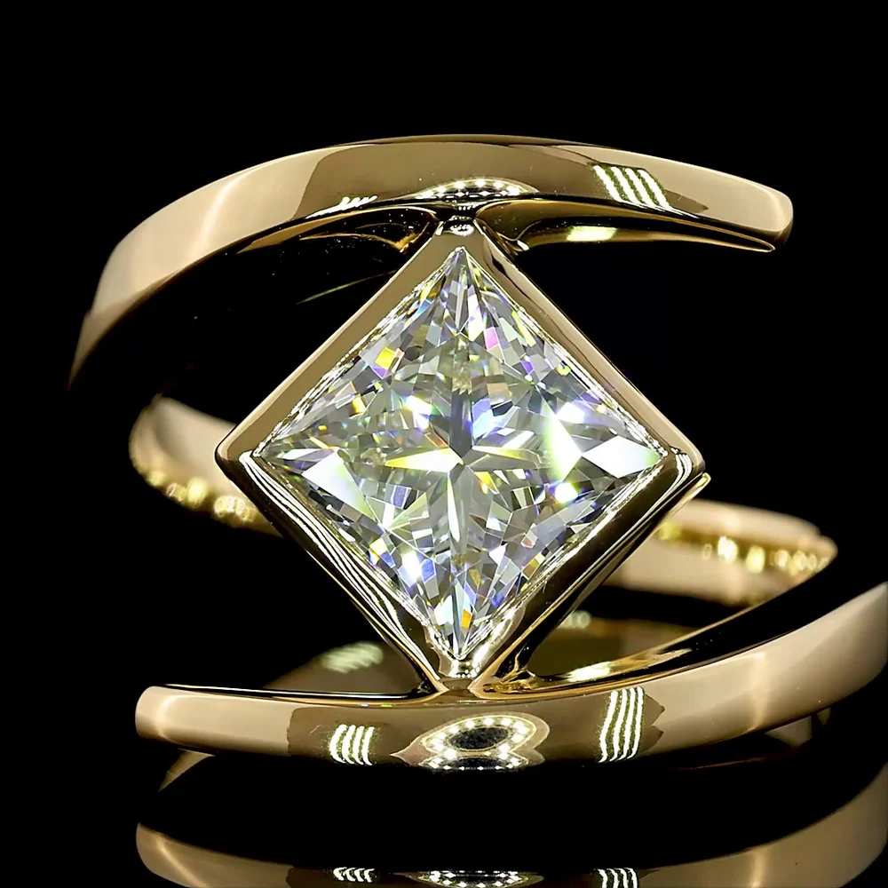 14K Yellow Gold 2.06 Carat Lab Grown Princess Cut Solitaire Ring with Bezel Setting and Split Shank Design - E-F Color VS1 Clarity - Covaloro Fine Jewelry - Image 2