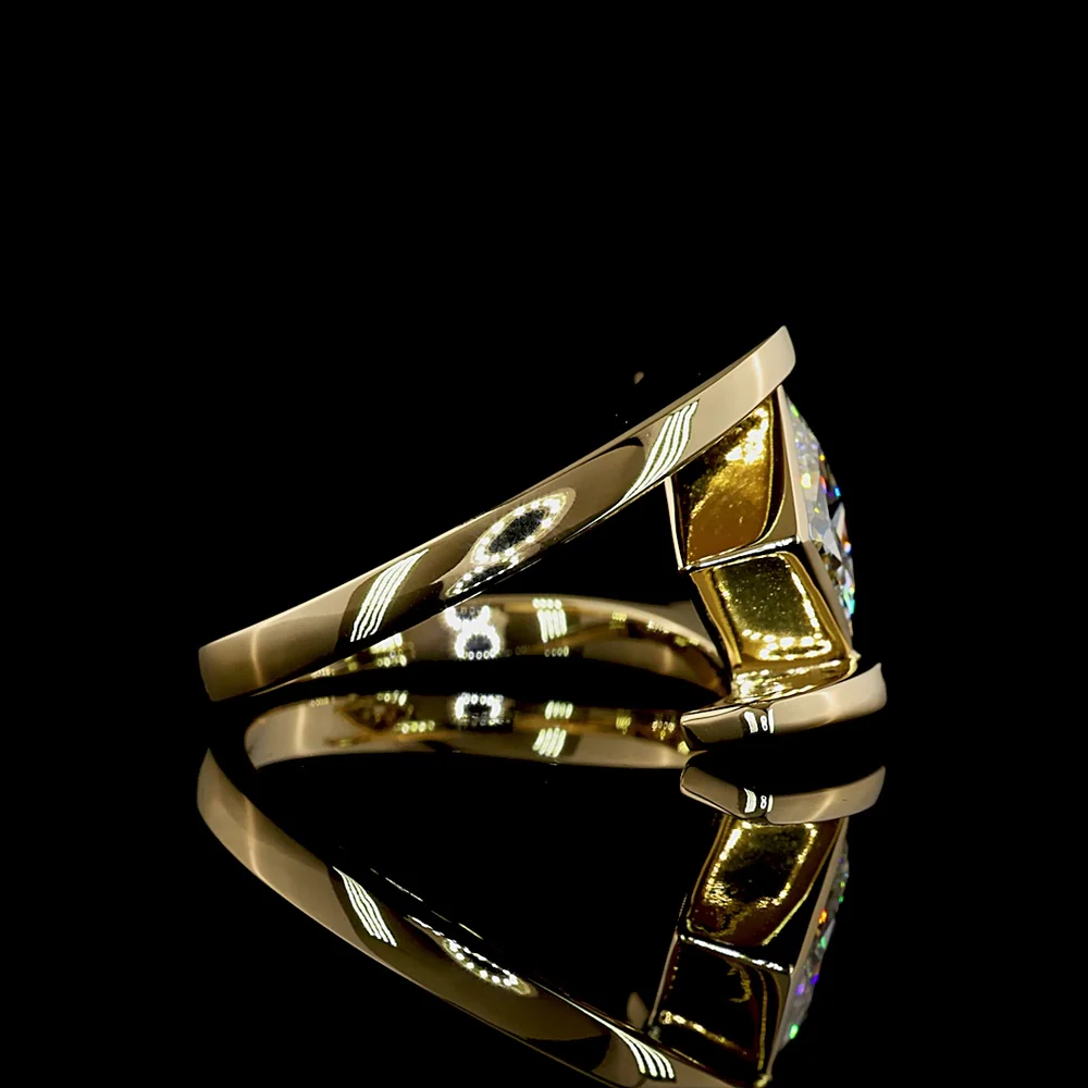14K Yellow Gold 2.06 Carat Lab Grown Princess Cut Solitaire Ring with Bezel Setting and Split Shank Design - E-F Color VS1 Clarity - Covaloro Fine Jewelry - Image 3