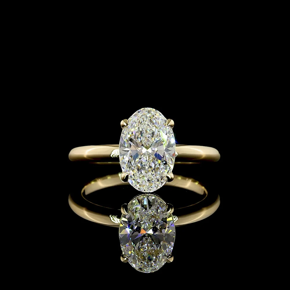 14K Yellow Gold 2.10 Carat Oval Cut Lab Diamond Solitaire Ring with North-South Prong Setting, E-F Color VS1 Clarity, IGI Certified - Covaloro Fine Jewelry