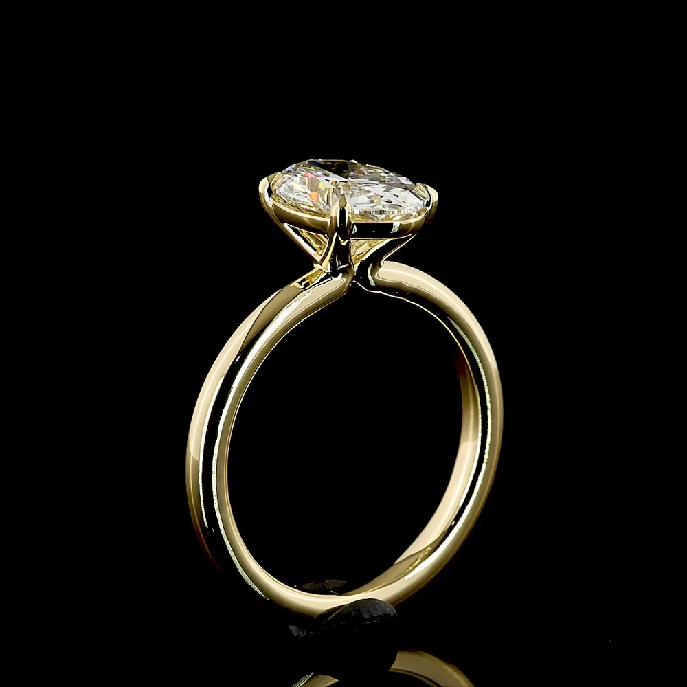 14K Yellow Gold 2.10 Carat Oval Cut Lab Diamond Solitaire Ring with North-South Prong Setting, E-F Color VS1 Clarity, IGI Certified - Covaloro Fine Jewelry - Image 4