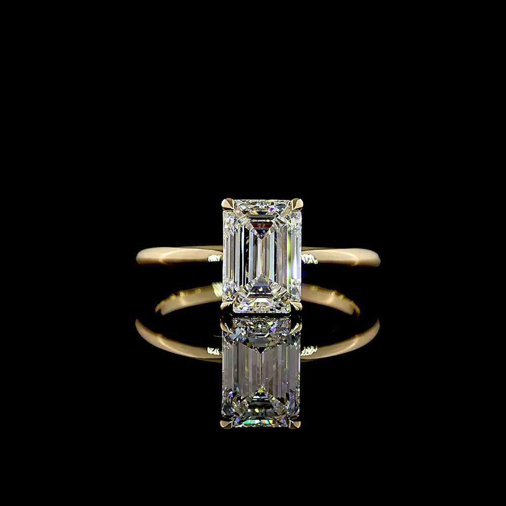 14K Yellow Gold 2.14 Carat Emerald Cut Lab Diamond Solitaire Ring with IGI Certification - E-F Color VVS2 Clarity - Covaloro Fine Jewelry