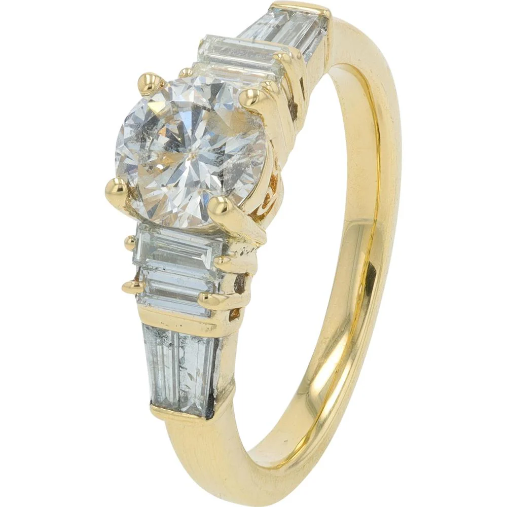 14K Yellow Gold 2.20 Carat Diamond Bridal Set with Round Center and Baguette Side Diamonds - Image 2