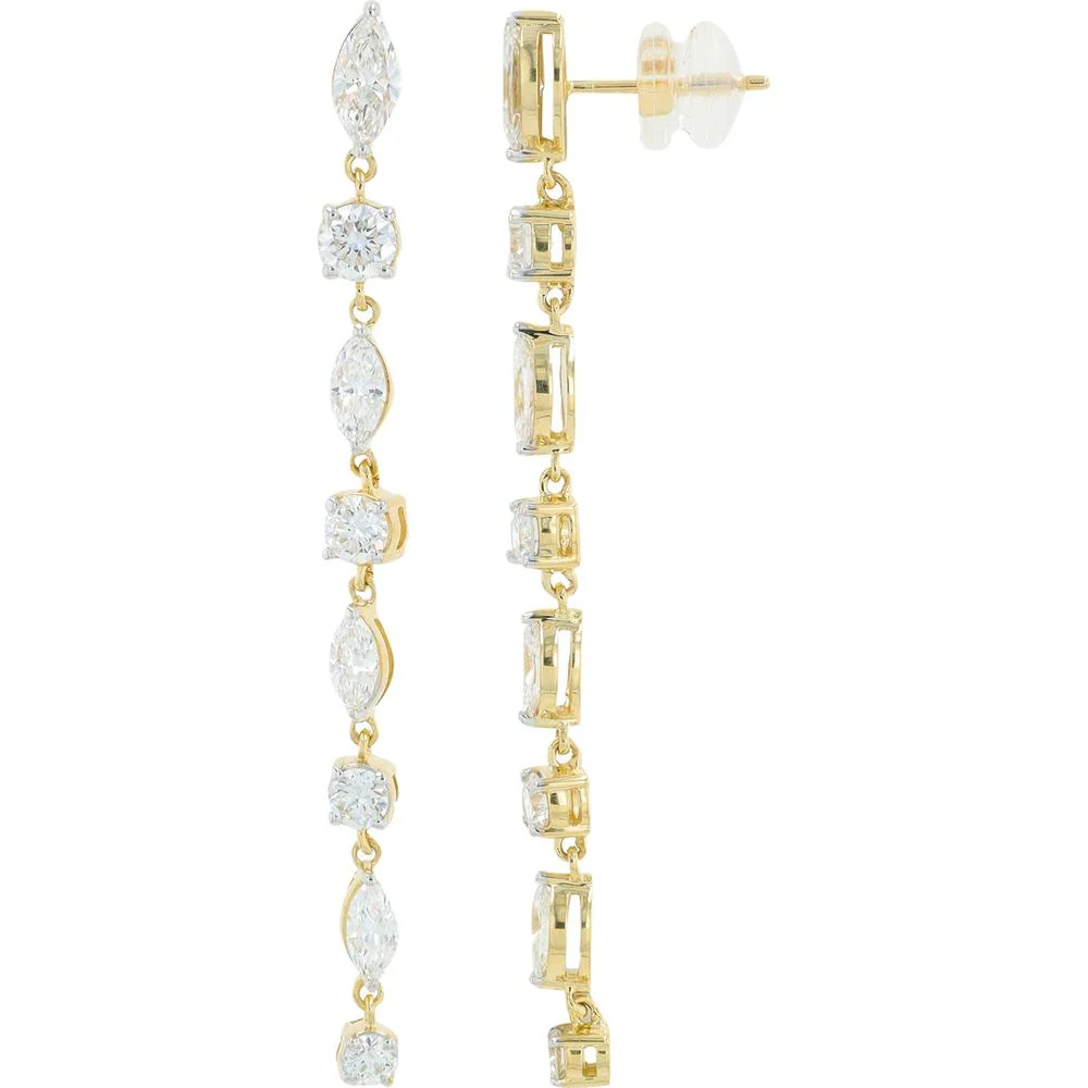 14K Yellow Gold 2.25 Carat Total Weight Lab Grown Diamond Drop Earrings - Marquise and Square Cut Design - Image 2