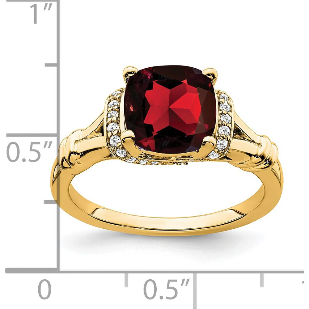 14K Yellow Gold 2.5 Carat Cushion Cut Garnet and 26 Round Diamond Ring - Size 7 by Monteluci Fine Jewelry - Image 3