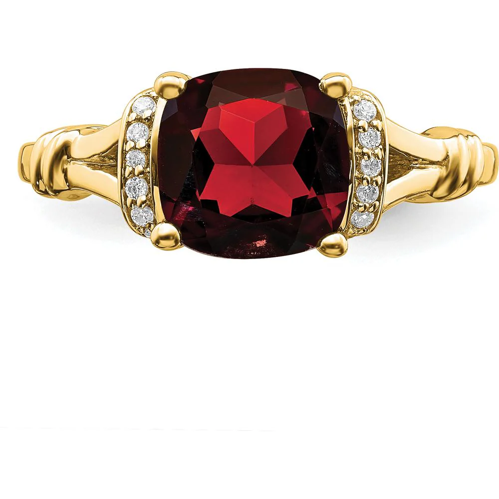 14K Yellow Gold 2.5 Carat Cushion Cut Garnet and 26 Round Diamond Ring - Size 7 by Monteluci Fine Jewelry - Image 5