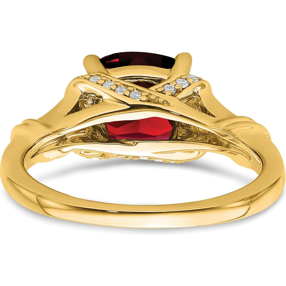14K Yellow Gold 2.5 Carat Cushion Cut Garnet and 26 Round Diamond Ring - Size 7 by Monteluci Fine Jewelry - Image 6