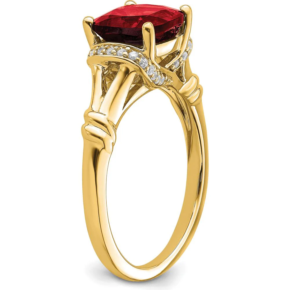 14K Yellow Gold 2.5 Carat Cushion Cut Garnet and 26 Round Diamond Ring - Size 7 by Monteluci Fine Jewelry - Image 7