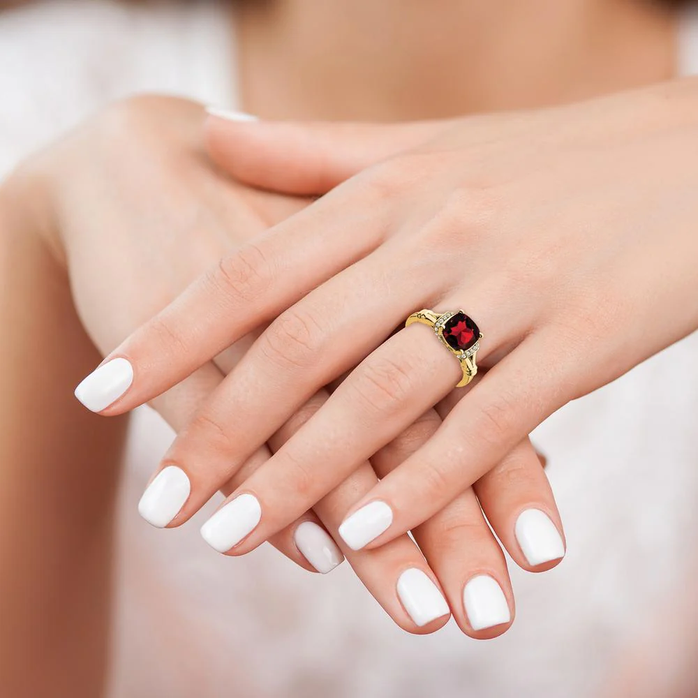 14K Yellow Gold 2.5 Carat Cushion Cut Garnet and 26 Round Diamond Ring - Size 7 by Monteluci Fine Jewelry - Image 8