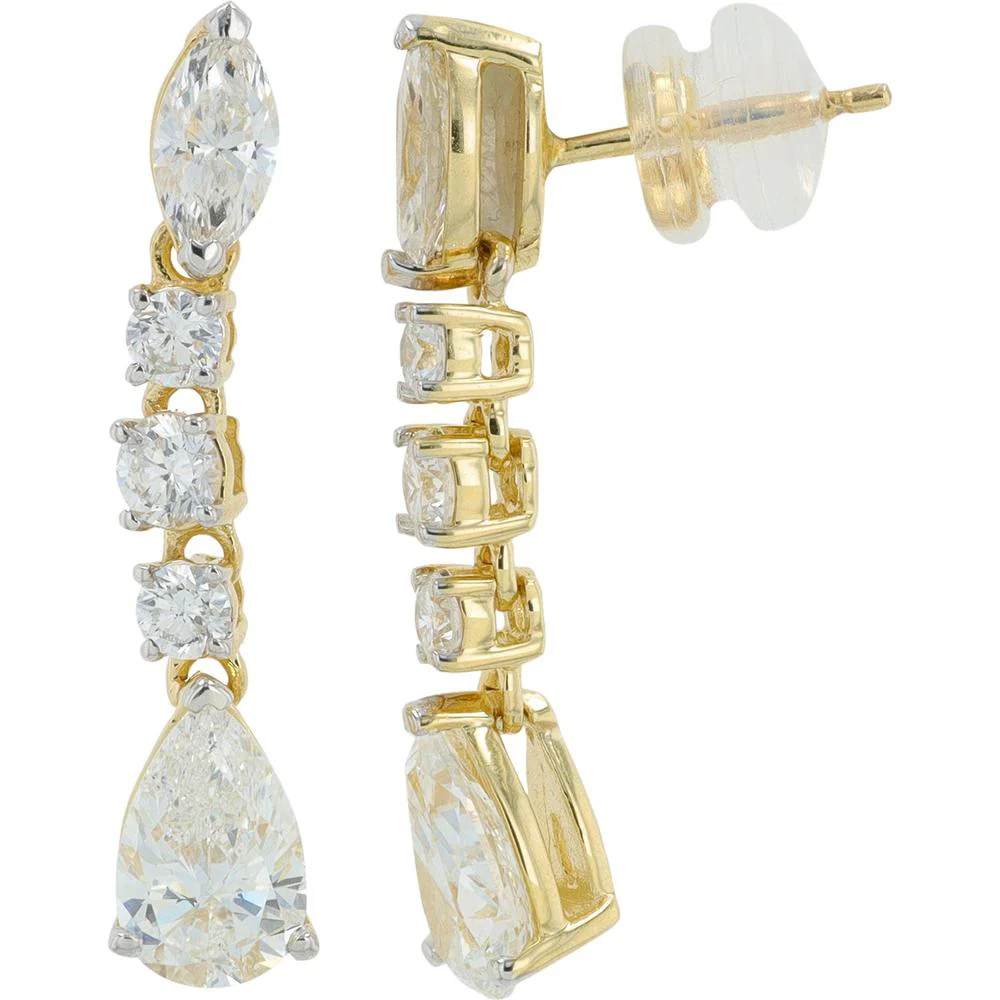 14K Yellow Gold 2.50 Carat Total Lab Grown Diamond Drop Earrings with Marquise, Round, and Pear Stones - Image 2
