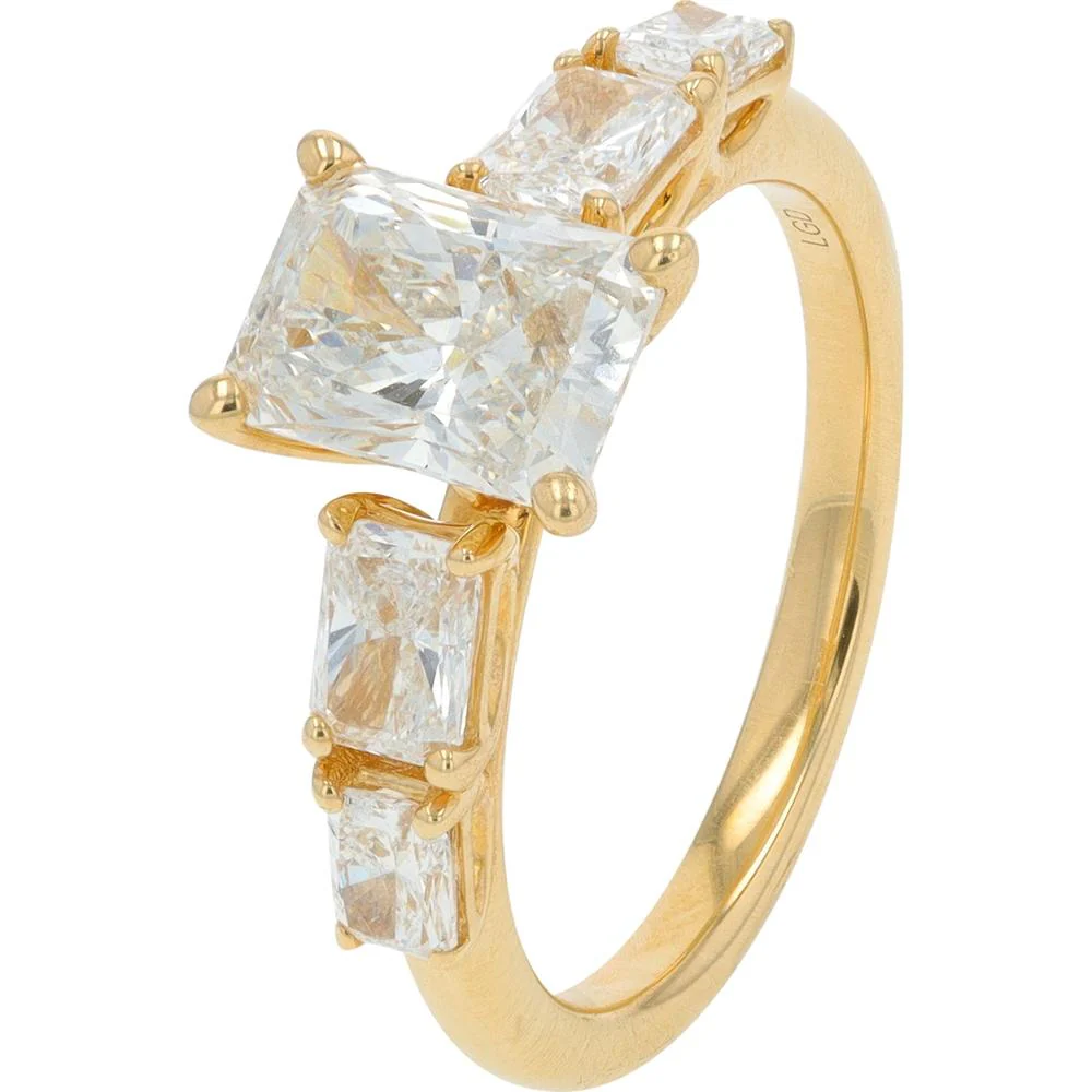 14K Yellow Gold 2.50 Carat Total Weight Lab Grown Diamond Three - Stone Engagement Ring