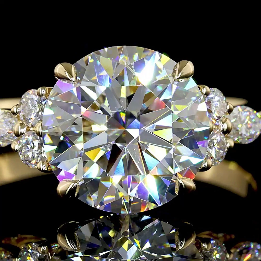 14K Yellow Gold 2.76cttw Round Brilliant Cut Lab Diamond Ring with Marquise and Round Accents - E VVS2 Center - Covaloro Fine Jewelry - Image 2