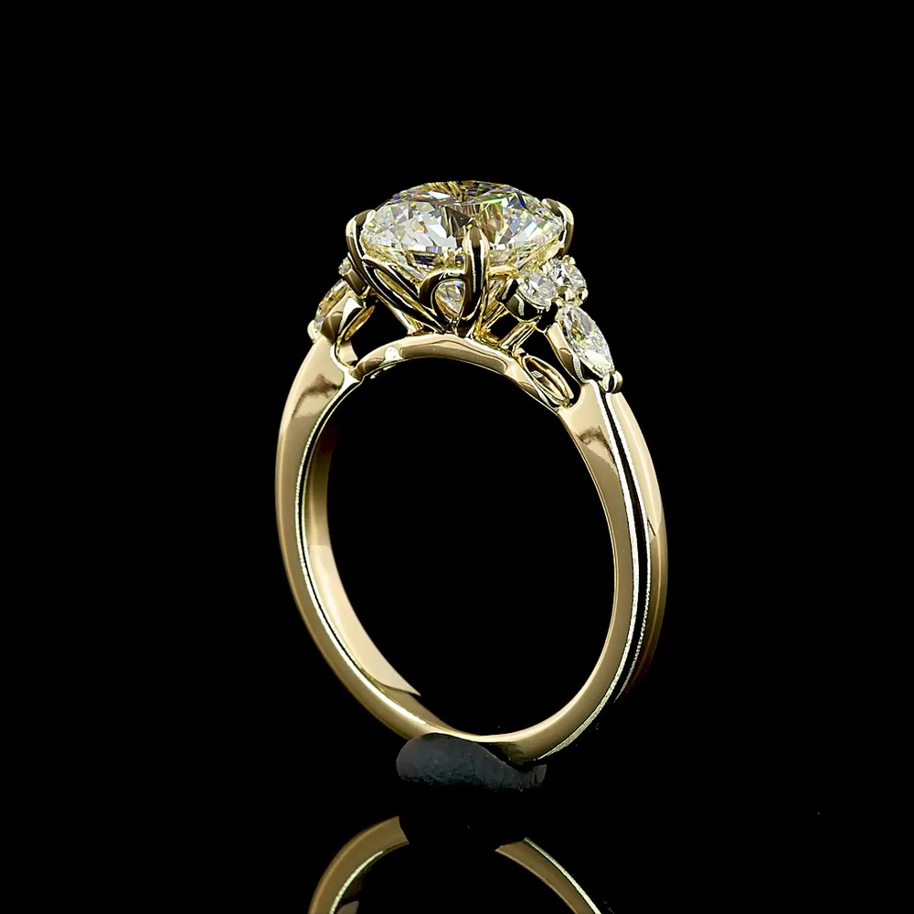 14K Yellow Gold 2.76cttw Round Brilliant Cut Lab Diamond Ring with Marquise and Round Accents - E VVS2 Center - Covaloro Fine Jewelry - Image 3