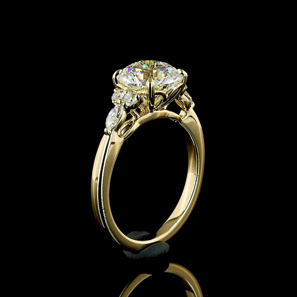 14K Yellow Gold 2.76cttw Round Brilliant Cut Lab Diamond Ring with Marquise and Round Accents - E VVS2 Center - Covaloro Fine Jewelry - Image 4