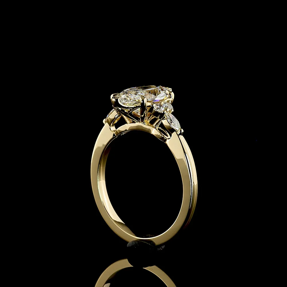 14K Yellow Gold 2.77 Carat Marquise Cut Lab Diamond Ring with Marquise and Round Side Stones - F VS2 Center - Covaloro Fine Jewelry - Image 3