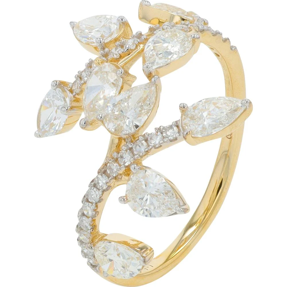 14K Yellow Gold 2 Carat Lab Grown Diamond Bypass Ring - Pear Shaped Diamonds - 2.00 Carat Total Diamond Weight