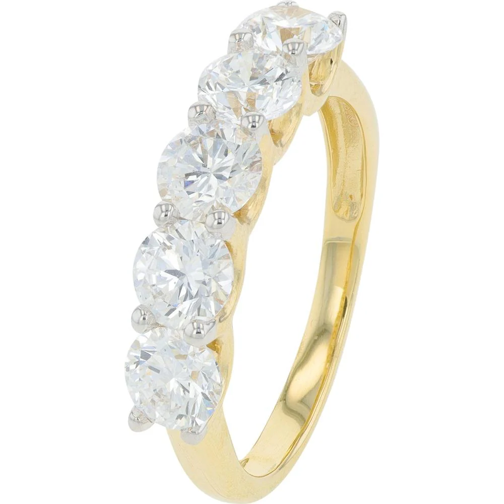 14K Yellow Gold 2 Carat Lab Grown Diamond Eternity Band - 5 Round Prong Set Diamonds