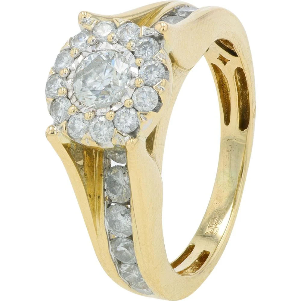14K Yellow Gold 2 Carat Round Diamond Bridal Set with Halo and Channel Set Diamonds - Image 2