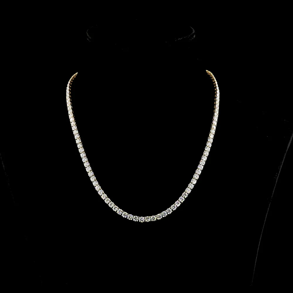 14K Yellow Gold 20.07 Carat Tennis Necklace with 110 Prong Set Brilliant Cut Lab Diamonds - E-F Color, VS Clarity - Covaloro Fine Jewelry