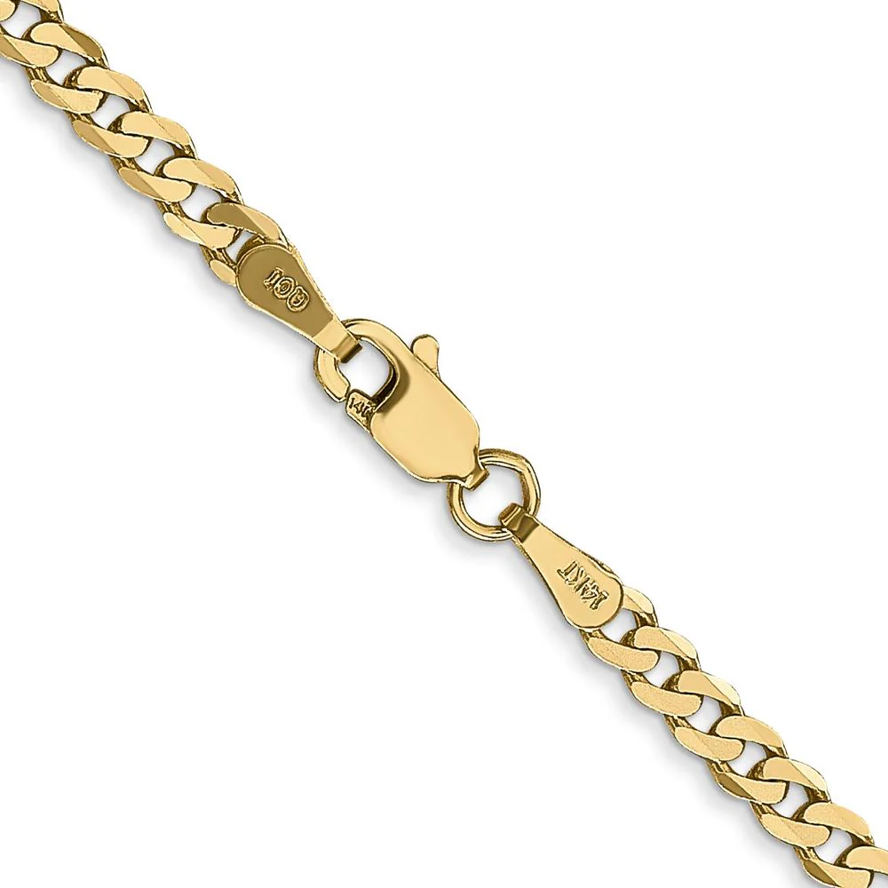 14K Yellow Gold 20" 2.9mm Flat Beveled Curb Chain Necklace with Lobster Clasp by Oro Pregiato - Image 3