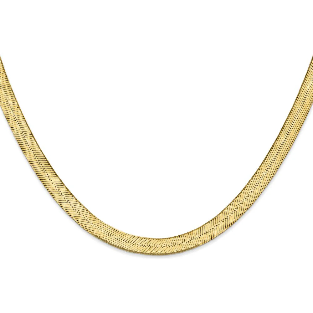 14K Yellow Gold 20" 6.5mm Herringbone Chain Necklace with Lobster Clasp by Oro Pregiato - Image 2