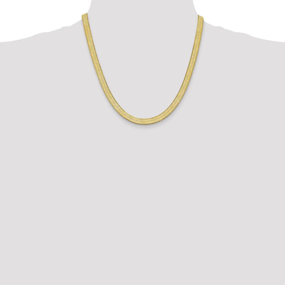 14K Yellow Gold 20" 6.5mm Herringbone Chain Necklace with Lobster Clasp by Oro Pregiato - Image 4