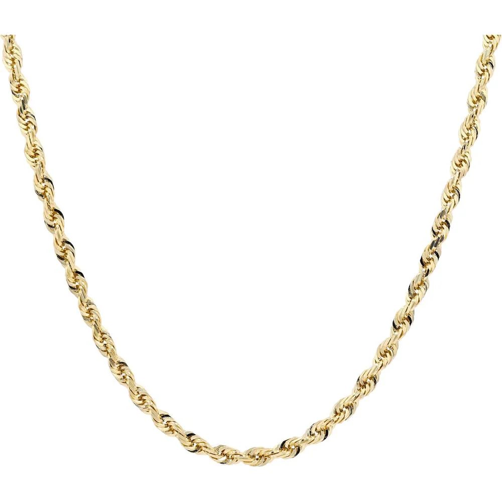 14K Yellow Gold 20 Inch Diamond Cut Rope Chain - 17.95g