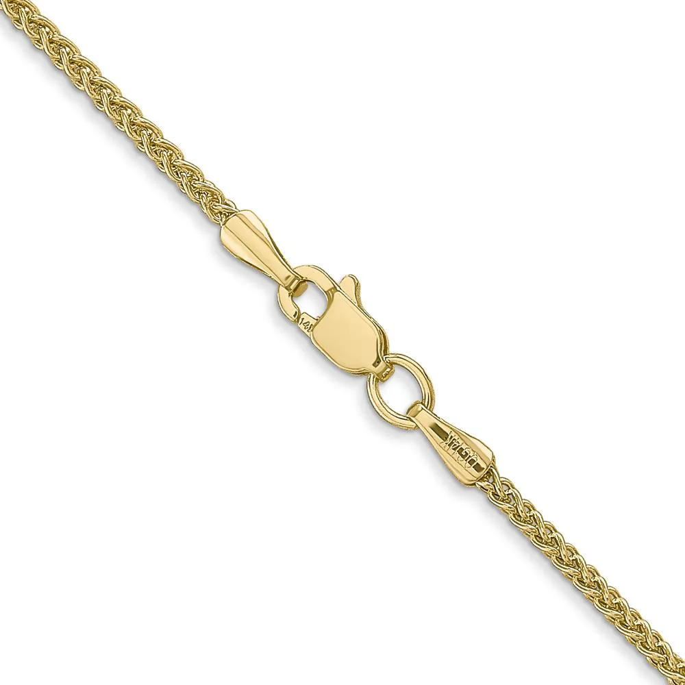 14K Yellow Gold 20" Semi-Solid Wheat Chain Necklace - Polished Finish with Lobster Clasp by Oro Pregiato - Image 3
