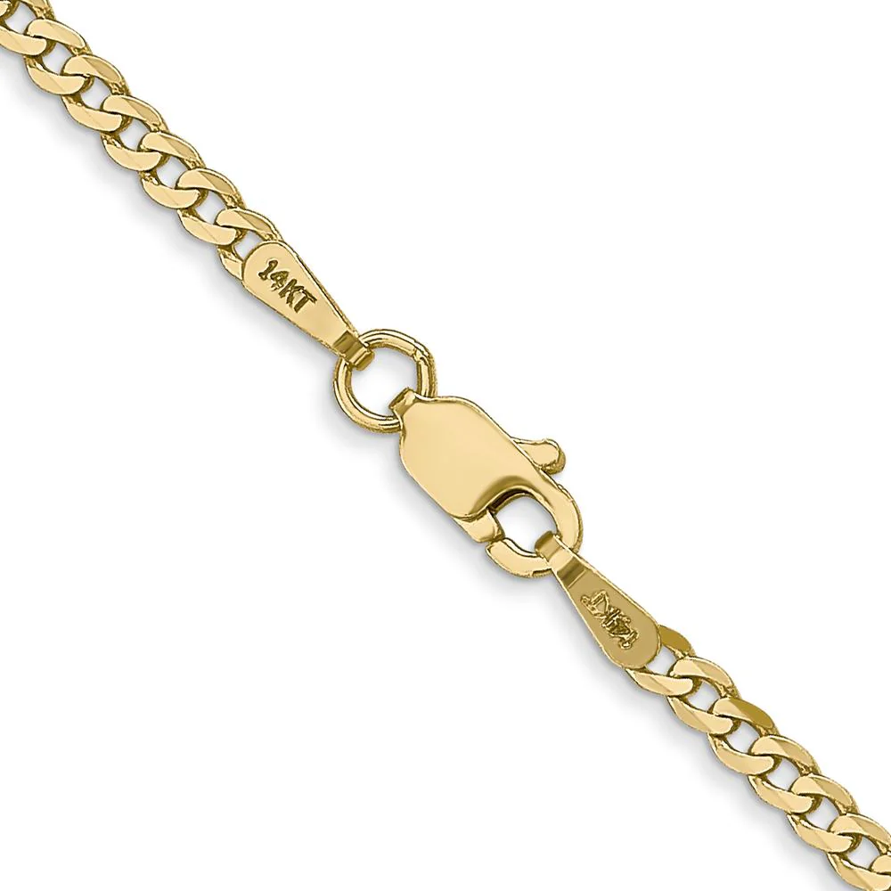 14K Yellow Gold 22" 2.2mm Flat Beveled Curb Chain with Lobster Clasp by Oro Pregiato - Image 3