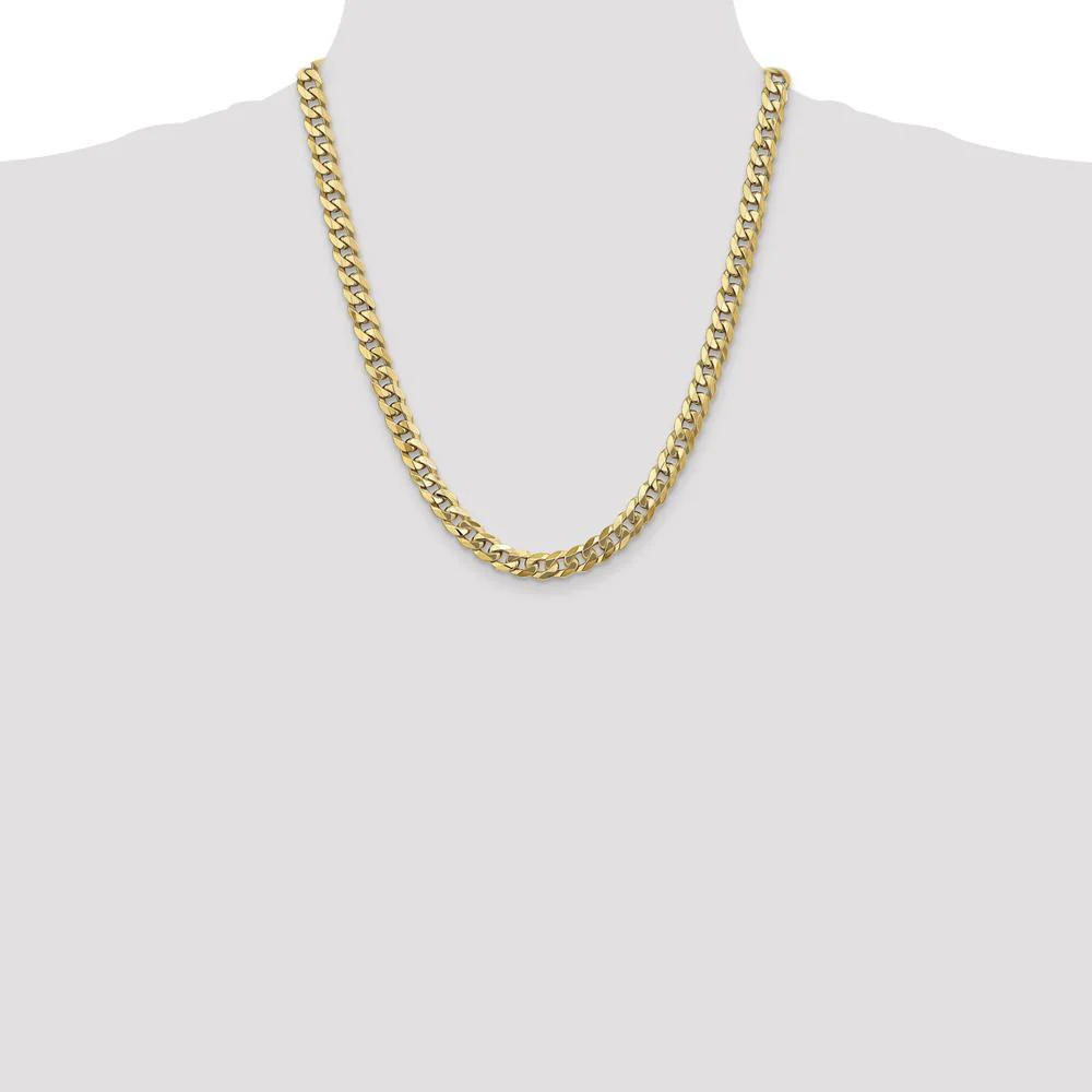 14K Yellow Gold 22" 8mm Flat Beveled Curb Chain with Lobster Clasp by Oro Pregiato - Image 4