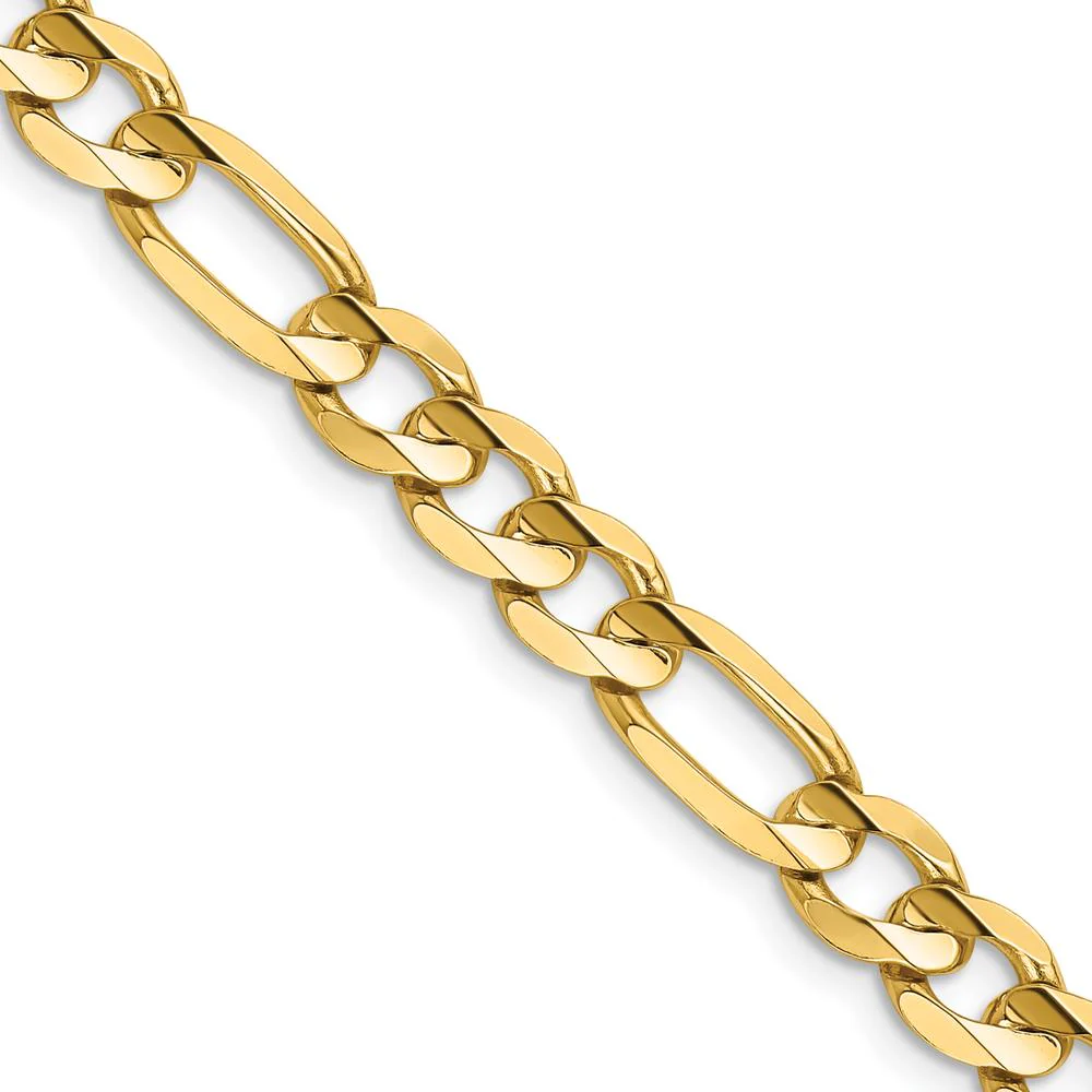 14K Yellow Gold 22" Concave Open Figaro Chain Necklace - 6.75mm Wide with Lobster Clasp by Oro Pregiato