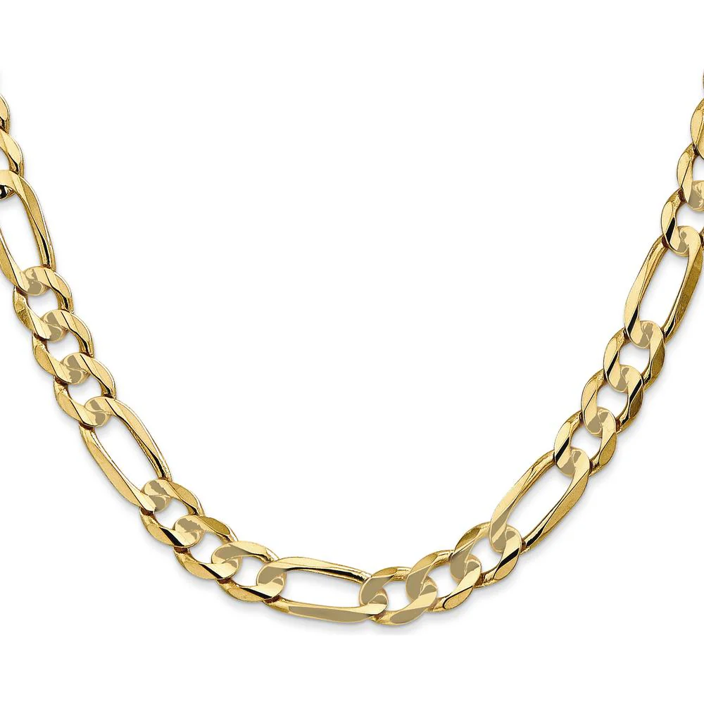 14K Yellow Gold 22" Concave Open Figaro Chain Necklace - 6.75mm Wide with Lobster Clasp by Oro Pregiato - Image 2