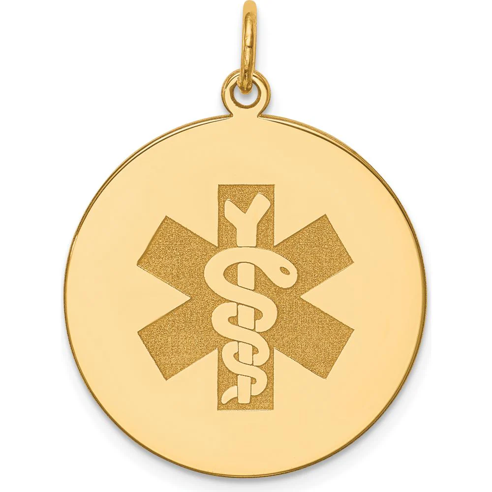 14K Yellow Gold 22mm Medical Alert Pendant with Polished Finish by Oro Pregiato