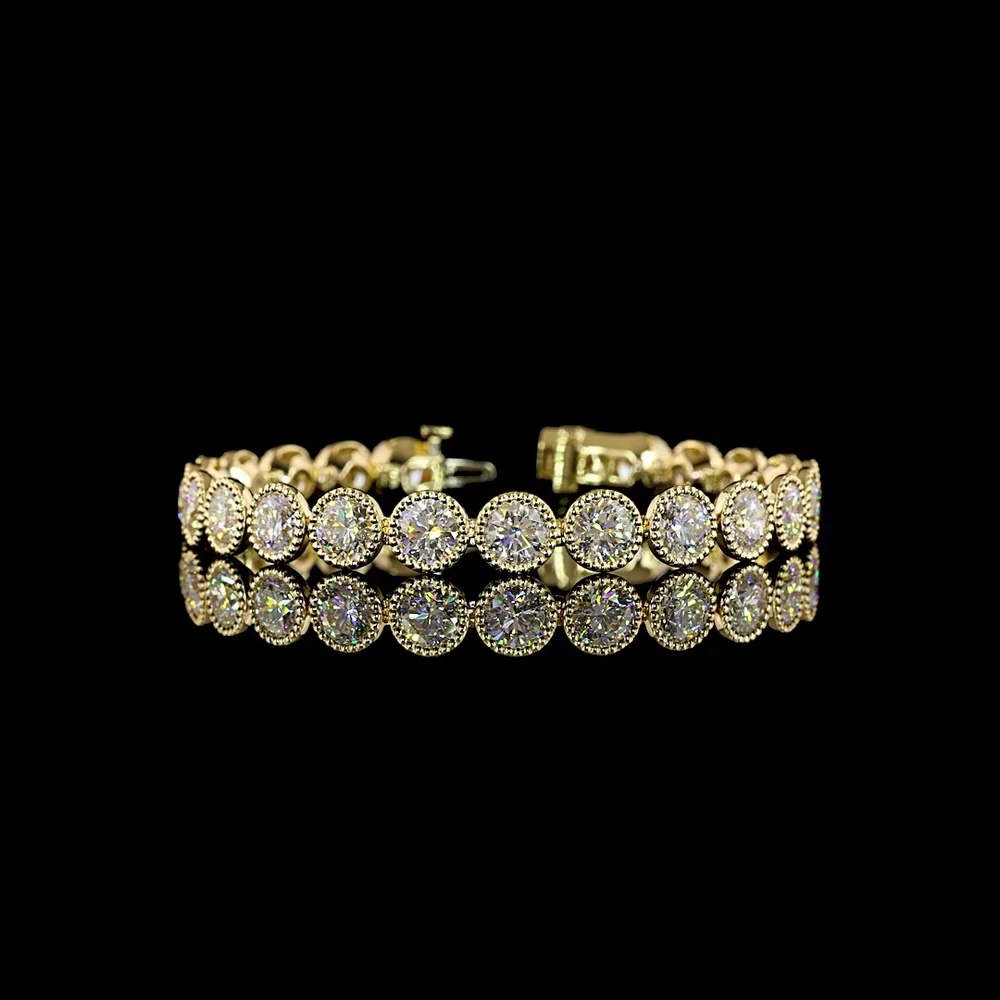 14K Yellow Gold 23-Stone Tennis Bracelet with Bezel Set Round Lab Diamonds - 20.36 Carat Total Weight, E-F Color VS Clarity - Covaloro Fine Jewelry