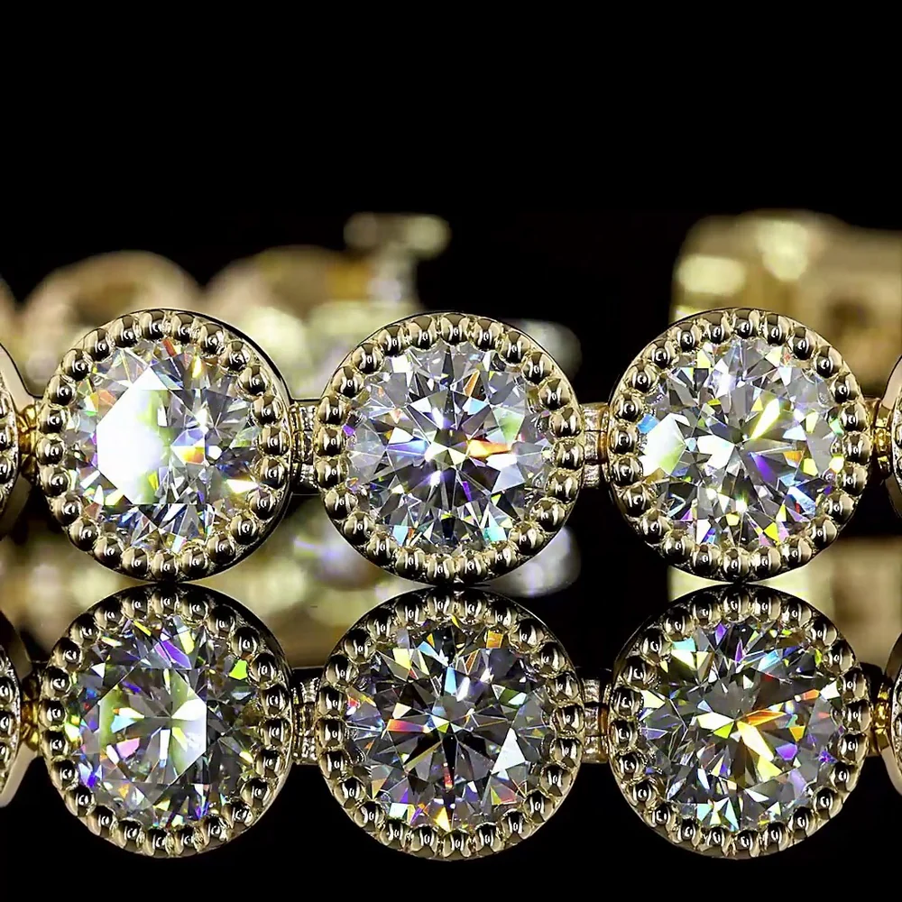 14K Yellow Gold 23-Stone Tennis Bracelet with Bezel Set Round Lab Diamonds - 20.36 Carat Total Weight, E-F Color VS Clarity - Covaloro Fine Jewelry - Image 2