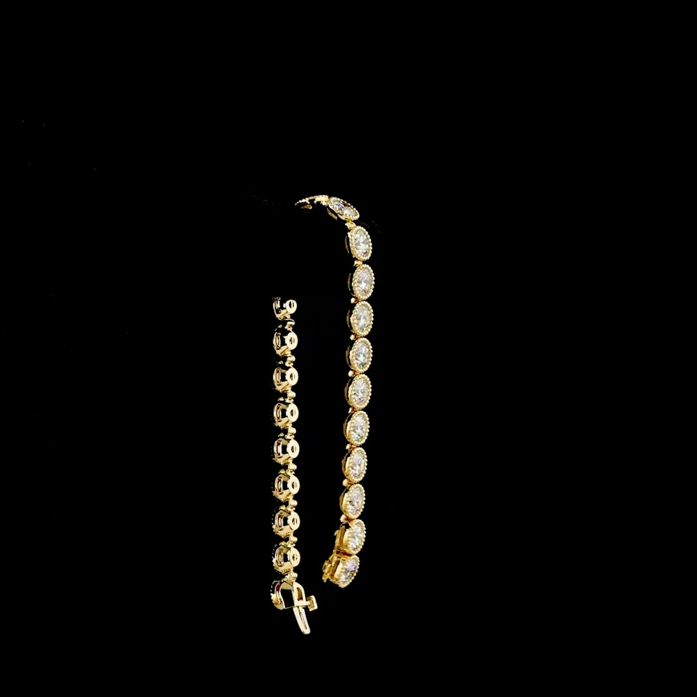 14K Yellow Gold 23-Stone Tennis Bracelet with Bezel Set Round Lab Diamonds - 20.36 Carat Total Weight, E-F Color VS Clarity - Covaloro Fine Jewelry - Image 3