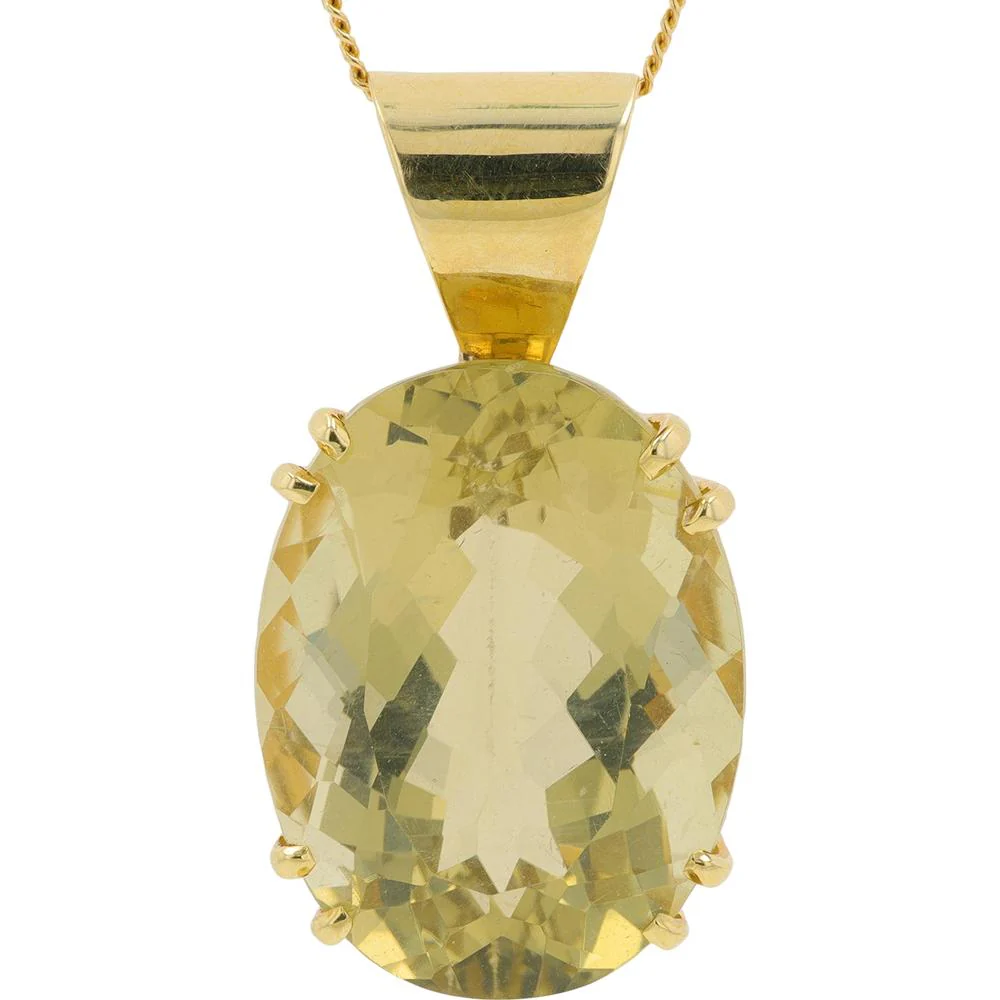 14K Yellow Gold 26.84 Carat Oval Citrine Pendant - Elegant Six - Prong Set