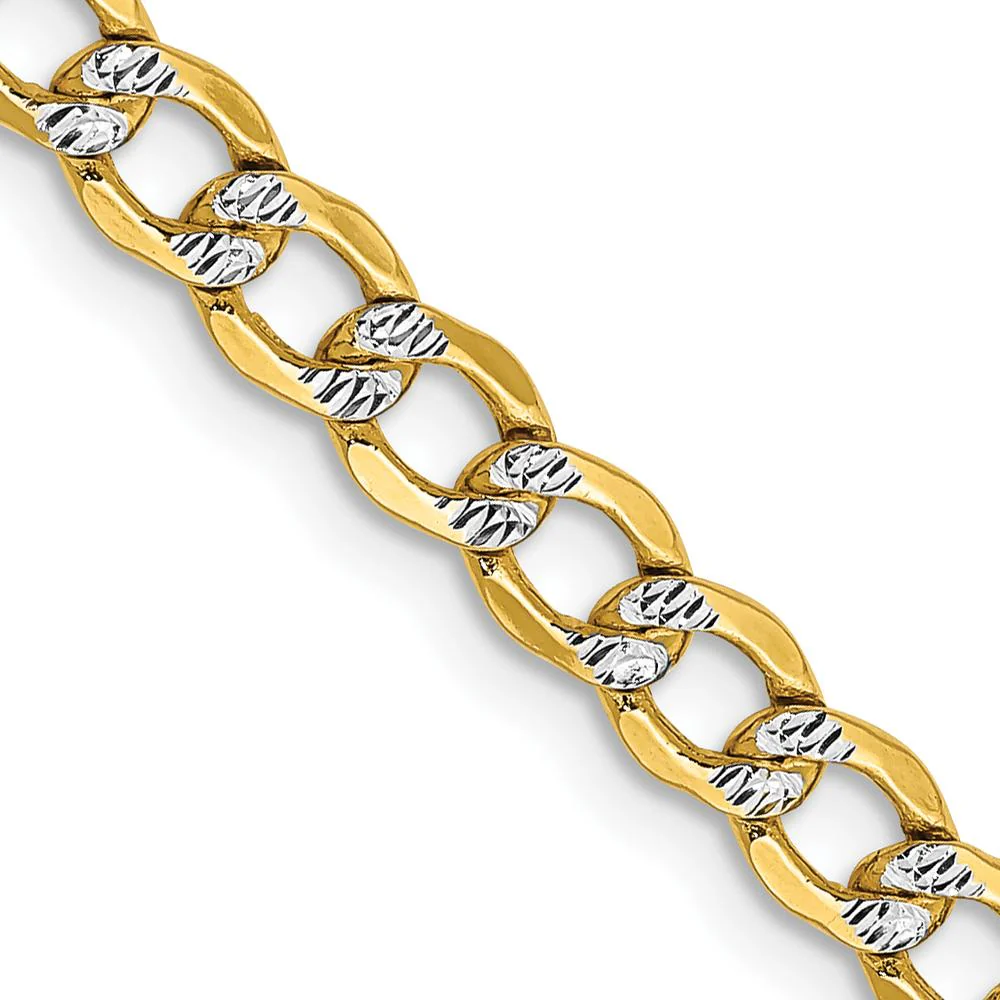 14K Yellow Gold 26" Curb Chain with Rhodium Pavé Accents - 4.3mm Width by Oro Pregiato