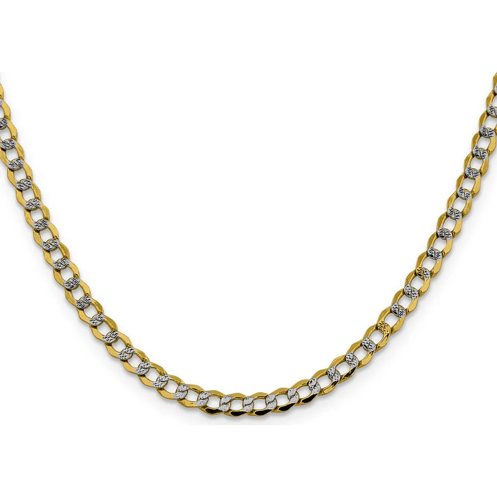 14K Yellow Gold 26" Curb Chain with Rhodium Pavé Accents - 4.3mm Width by Oro Pregiato - Image 2
