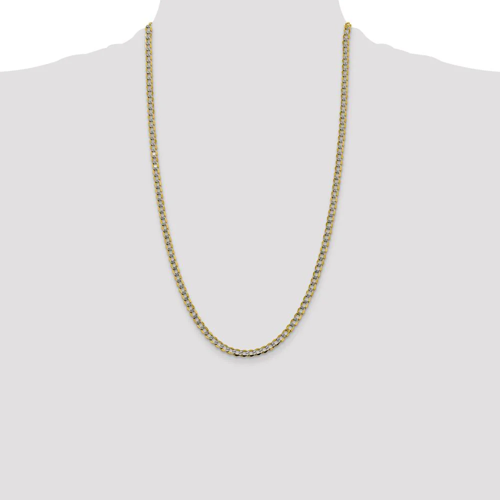 14K Yellow Gold 26" Curb Chain with Rhodium Pavé Accents - 4.3mm Width by Oro Pregiato - Image 4