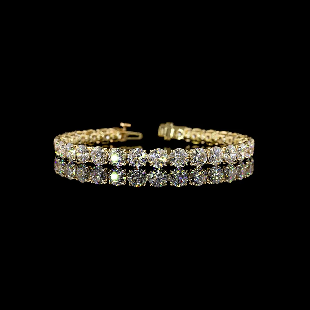 14K Yellow Gold 28-Stone Tennis Bracelet with Round Brilliant Cut Lab Diamonds - E-F VS1 Quality, 20.01 Carat Total Diamond Weight - Covaloro Fine Jewelry