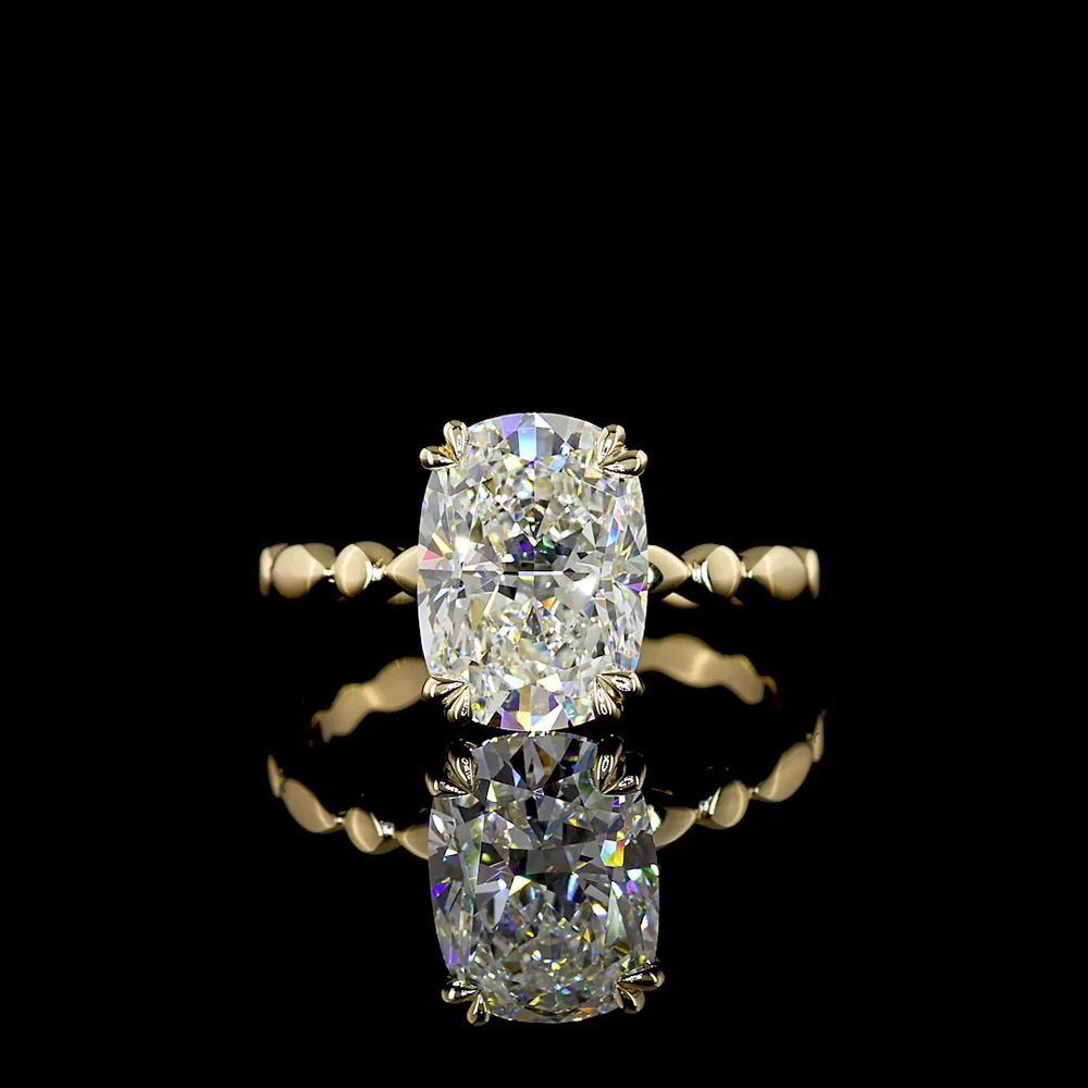 14K Yellow Gold 3.02 Carat Cushion Brilliant Cut Lab Diamond Solitaire Ring - E-F Color VVS2 Clarity IGI Certified - Covaloro Fine Jewelry