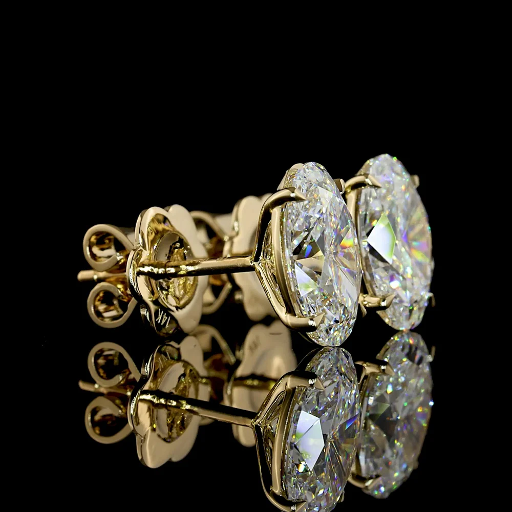 14K Yellow Gold 3.05 Carat Oval Cut Lab Diamond Stud Earrings with Four-Prong Setting and North-South Orientation - E-F Color VS1 Clarity - Covaloro Fine Jewelry