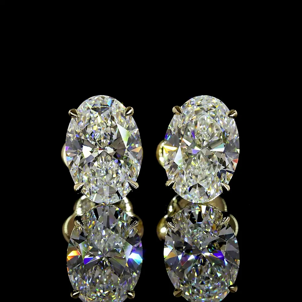 14K Yellow Gold 3.05 Carat Oval Cut Lab Diamond Stud Earrings with Four-Prong Setting and North-South Orientation - E-F Color VS1 Clarity - Covaloro Fine Jewelry - Image 2