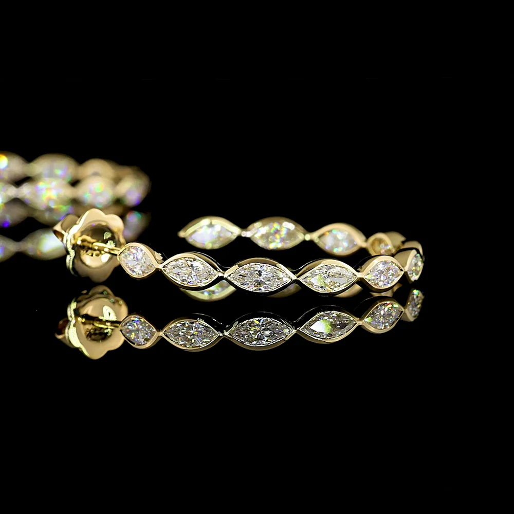 14K Yellow Gold 3.13 Carat Marquise Cut Lab Diamond C-Hoop Earrings with East-West Bezel Setting - E-F Color VS1 Clarity - Covaloro Fine Jewelry - Image 3